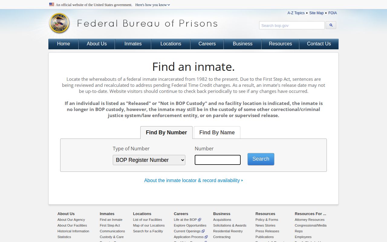 BOP locator for a federal Mineral County inmate release